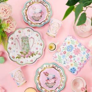 Vintage Inspired Teapot Patterned Paper Cups and Plates Set Supplier 1
