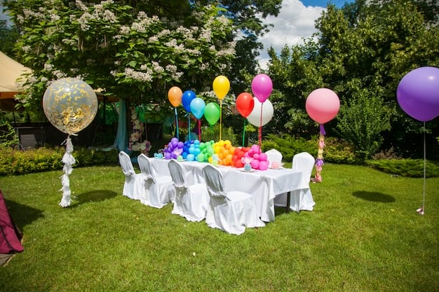 birthday table with rainbow balloons summer holiday