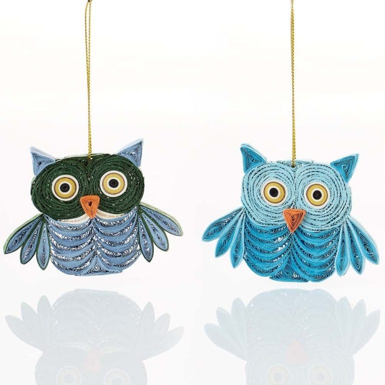 Bespoke Christmas Ornament Set Supplier of Personalized Quilled Paper Owl Ornaments