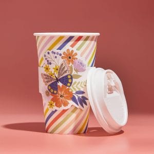 Bespoke Paper Coffee Cups Customized with Included Lids and Stylish Floral Cup Sleeves