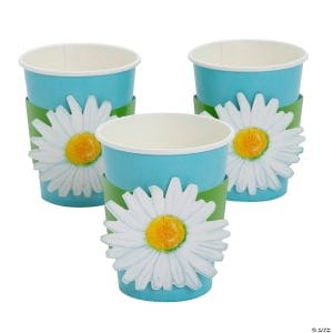 Blue Groovy Retro Daisy Custom Paper Cups With Cup Sleeves