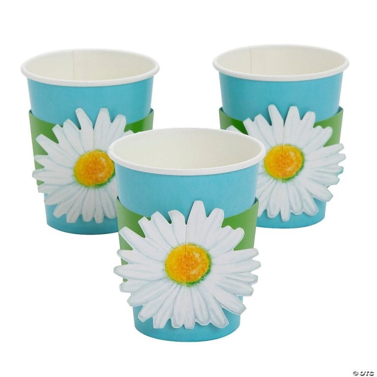 Blue Groovy Retro Daisy Custom Paper Cups With Cup Sleeves