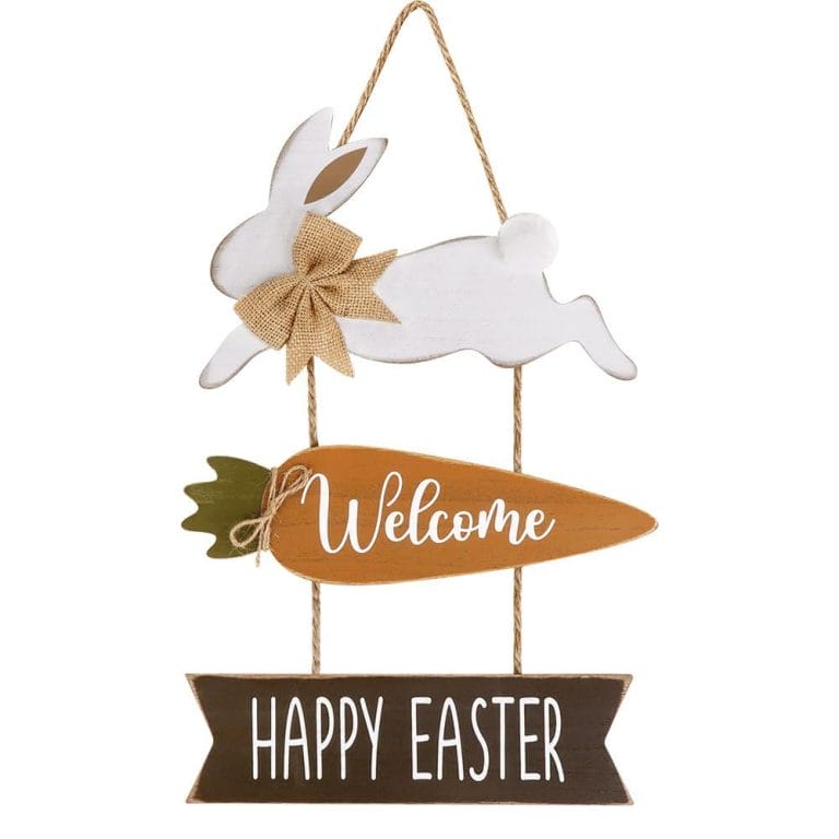 Brown Rustic Wooden Easter Bunny Welcome Sign