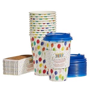 Custom Coffee Paper Cups Balloon Pattern With Lids And Cup Sleeves