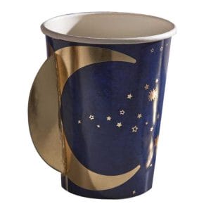 Custom Disposable Cups Navy And Gold Pop Out Moon Eid Paper Cups