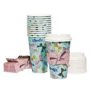 Custom Paper Coffee Cups With Lids And Bow Cup Sleeves