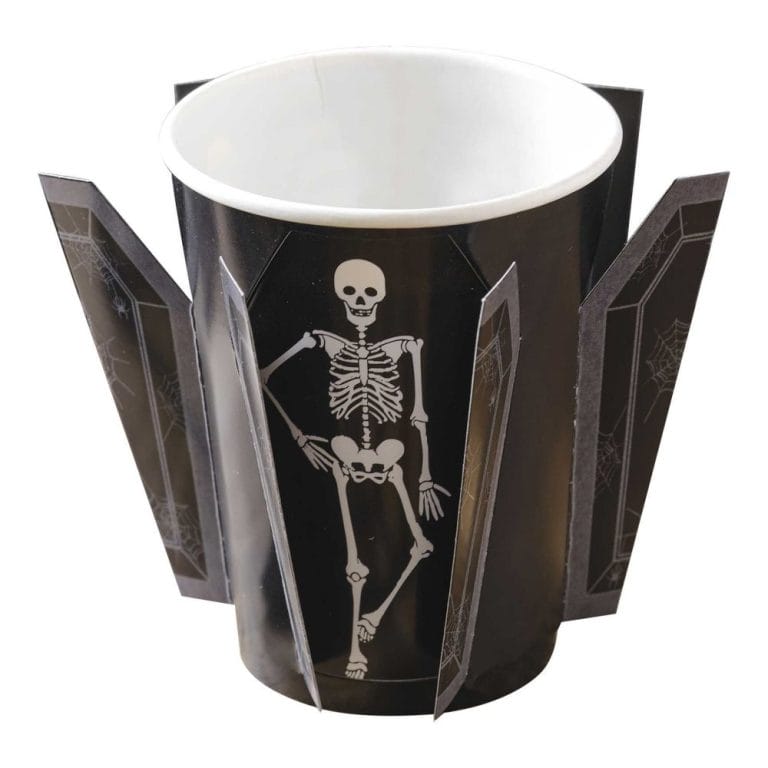 Custom Paper Party Cups Pop Out Skeleton Coffin Paper Halloween Cup