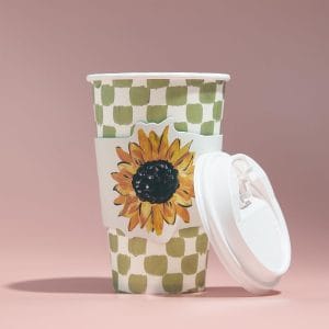 Custom Sunflower Pattern Paper Coffee Cups Lids Sleeves