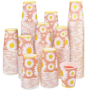 Customized Disposable Cups Daisy Flower Paper Party Cups 9 Oz Cups