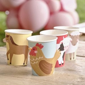 Disposable Farm Animals Paper Party Cups in Bulk