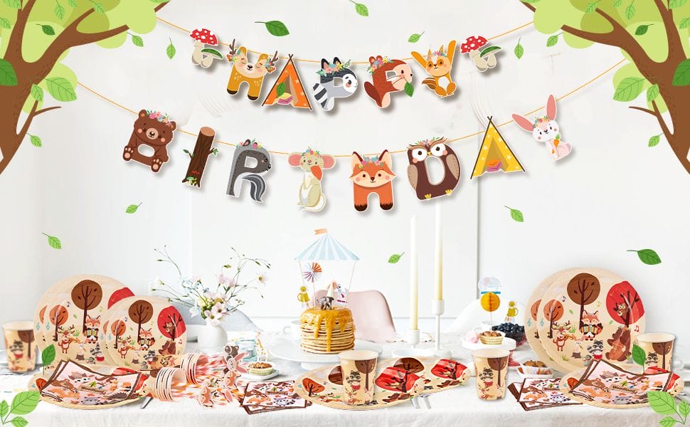 Forest Animals Safari Disposable Party Tableware Forest Birthday Decoration