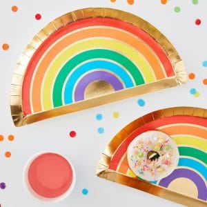 Gold Foiled Rainbow Paper Plates In Bulk For Cheap