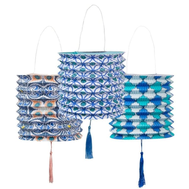 Moroccan Geometric Blue Souk Paper Lantern Decorations for Summer