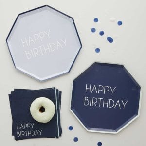 Navy Blue Happy Birthday Paper Plates Personalized 1