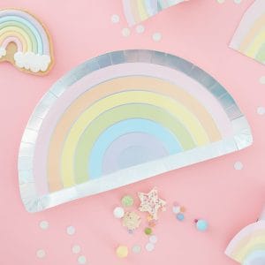 Pastel And Iridescent Foiled Rainbow Discount Paper Plates Bulk