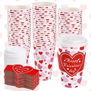 Personalized Disposable Cups Valentines Day Coffee Cups With Lids And Sleeves