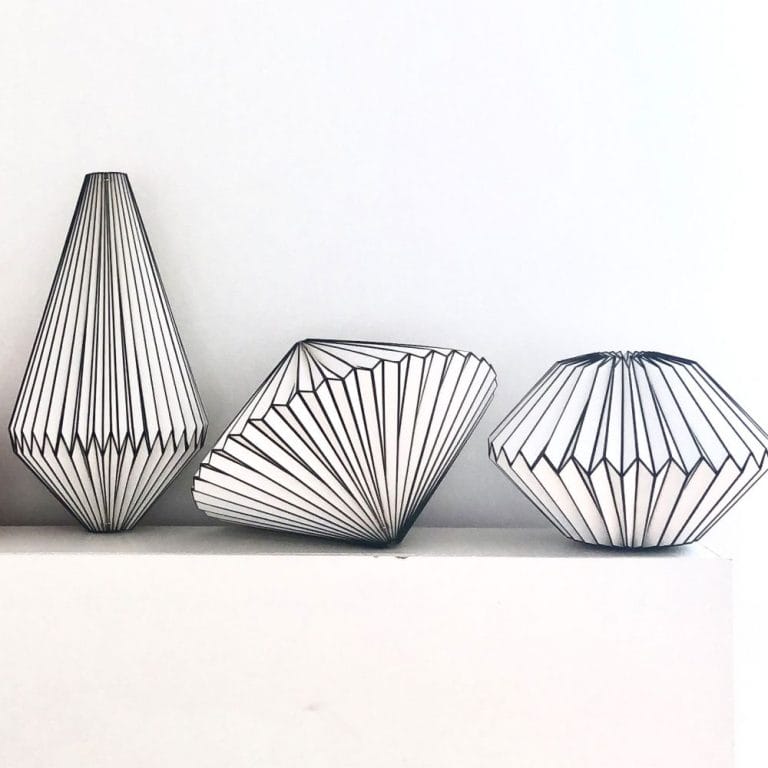 Personalized Origami Lamp Made Of Paper Folded Black And White