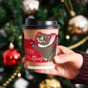 Personalized Paper Coffee Cups with Adorable Christmas Woodland Creature Sleeves