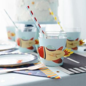 Personalized Paper Cups with Airplane Cup Sleeves Perfect for Airplane Themed Baby Showers
