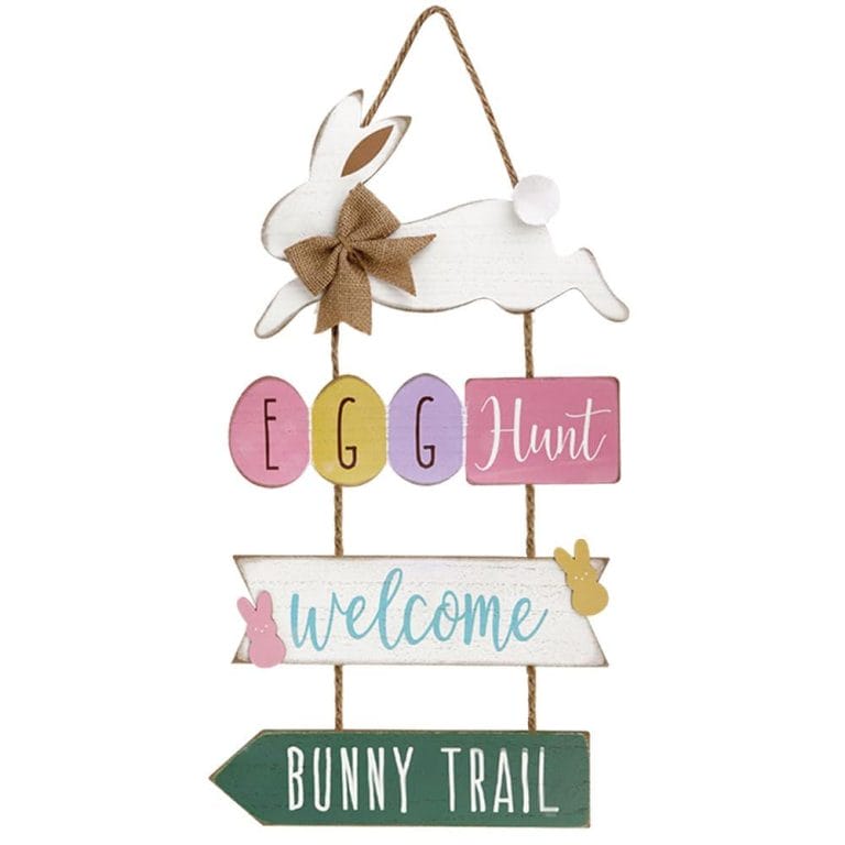 Pink Rustic Wooden Easter Bunny Welcome Sign