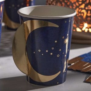 Pop Out Moon Eid Paper Cups Custom Disposable in Navy and Gold