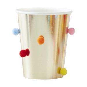 Printed Custom Paper Cups Rainbow Pom Pom Gold Party Cups