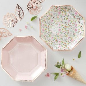 Rose Gold Foiled Floral Paper Party Plates Bulk