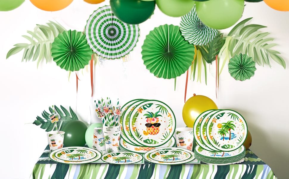 Summer Hawaii Party Tableware Accessories With Paper Plates Cups Napkins And Straws