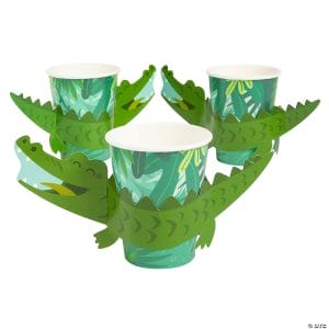 Tropical Disposable Paper Cups With Alligator Sleeves Biodegradable Cups