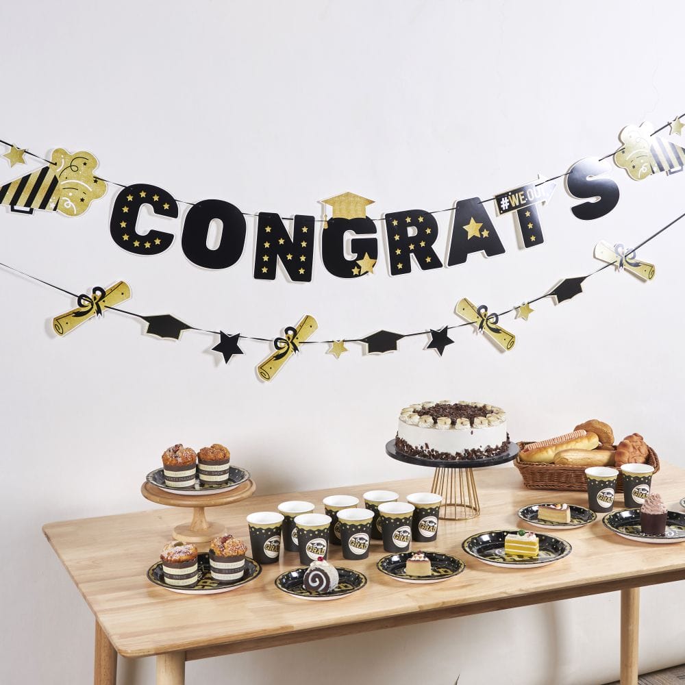 graduation party celebrations with tableware set cakes