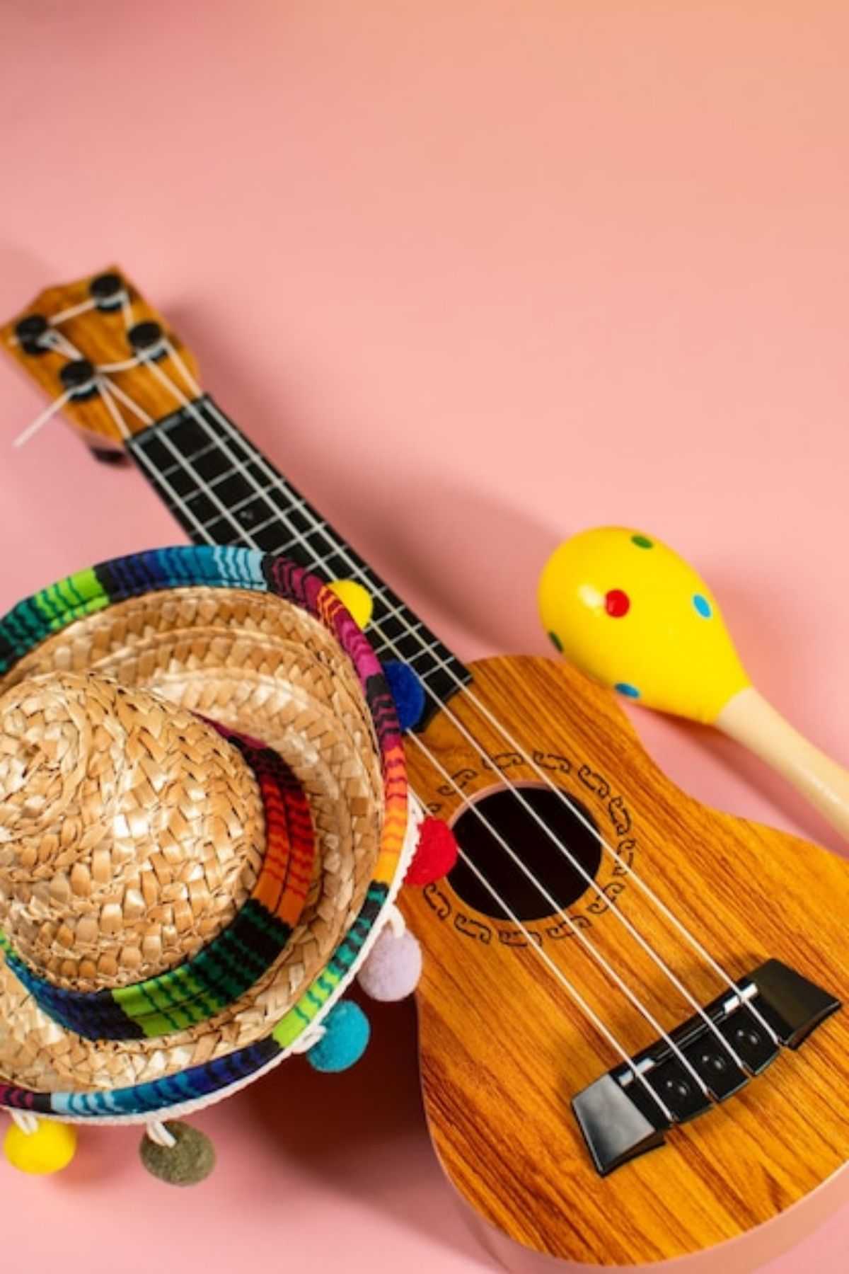 mexican holiday background sombrero maracas guitar pink background Mariachi Band Cutouts