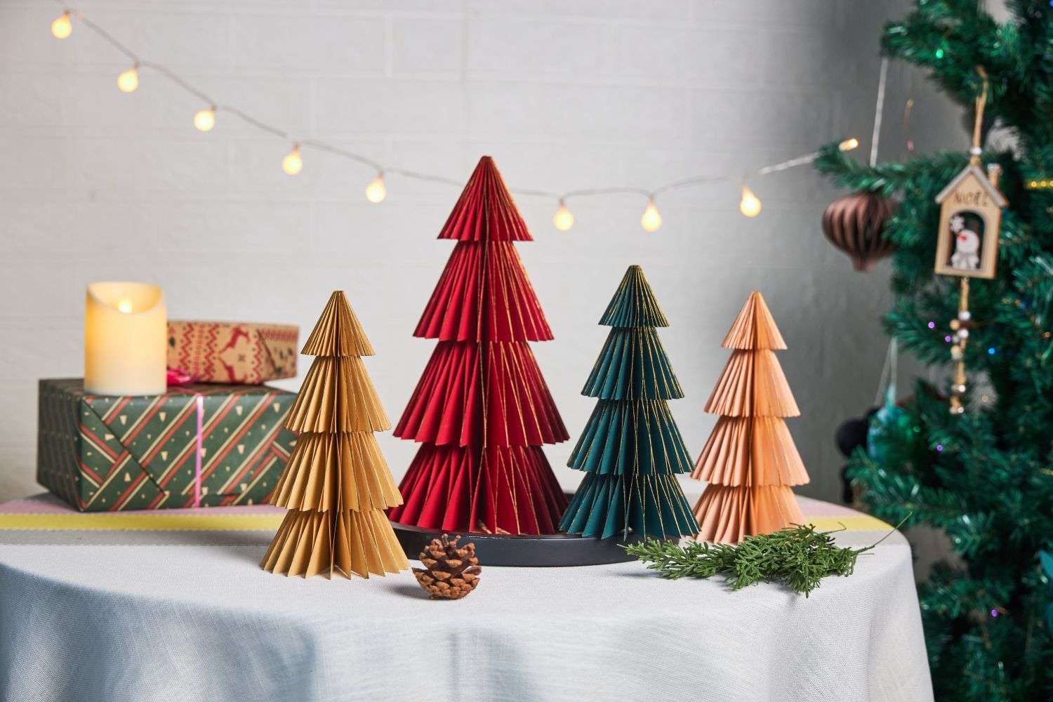 Christmas Tree Decorations Assorted Color Paper Honeycomb Pack of 4