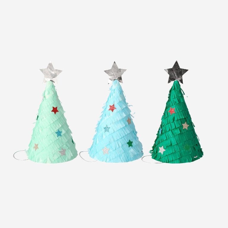 Custom Christmas Tree Crepe Paper Party Hats Set Of 6 3 colors