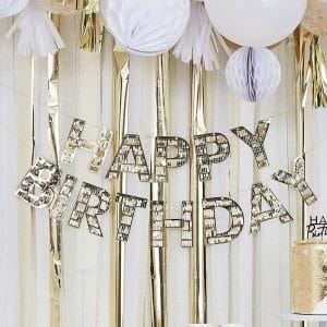 Custom Happy Birthday Banner with Gold Fringes