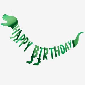 Dino Party Green Happy Birthday Banner