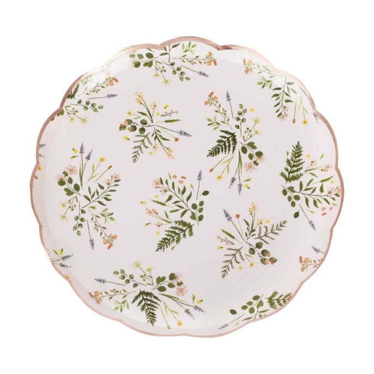 Floral Foiled Tea Party Paper Plates Bulk MOQ 10000 PCS