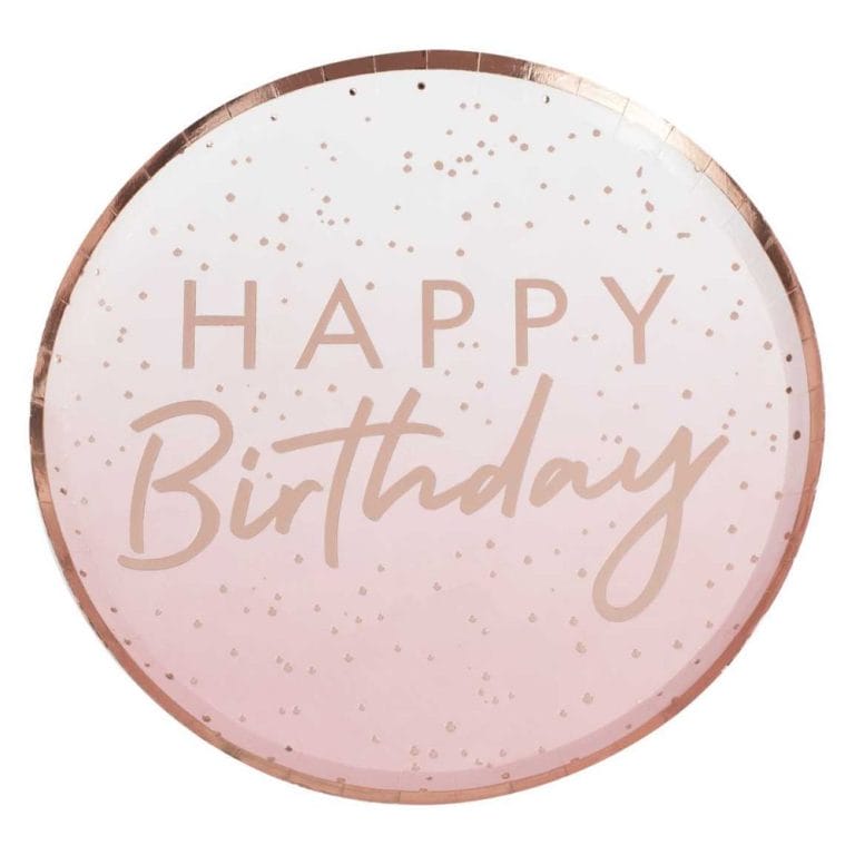 Rose Gold Ombre Paper Happy Birthday Plates Wholesale MOQ 10000 PCS