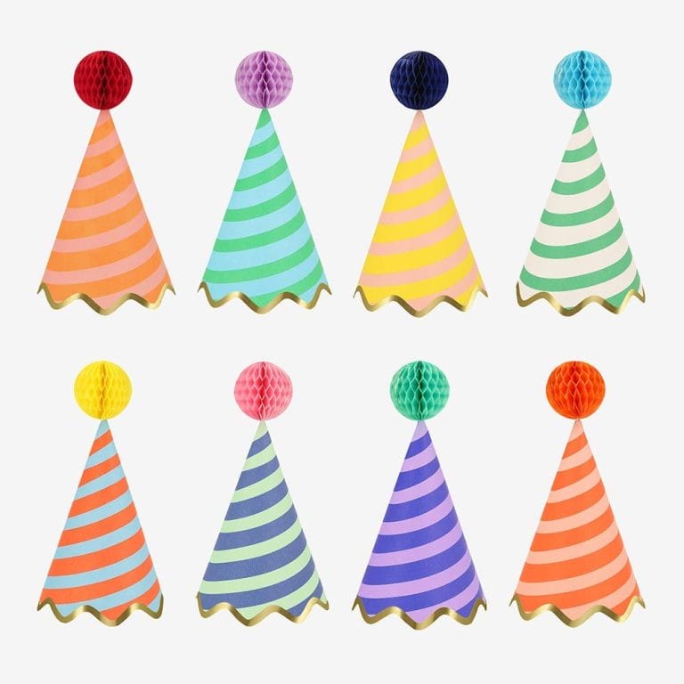 Set Of 8 Multi-Colored Striped Paper Party Hats Wholesale