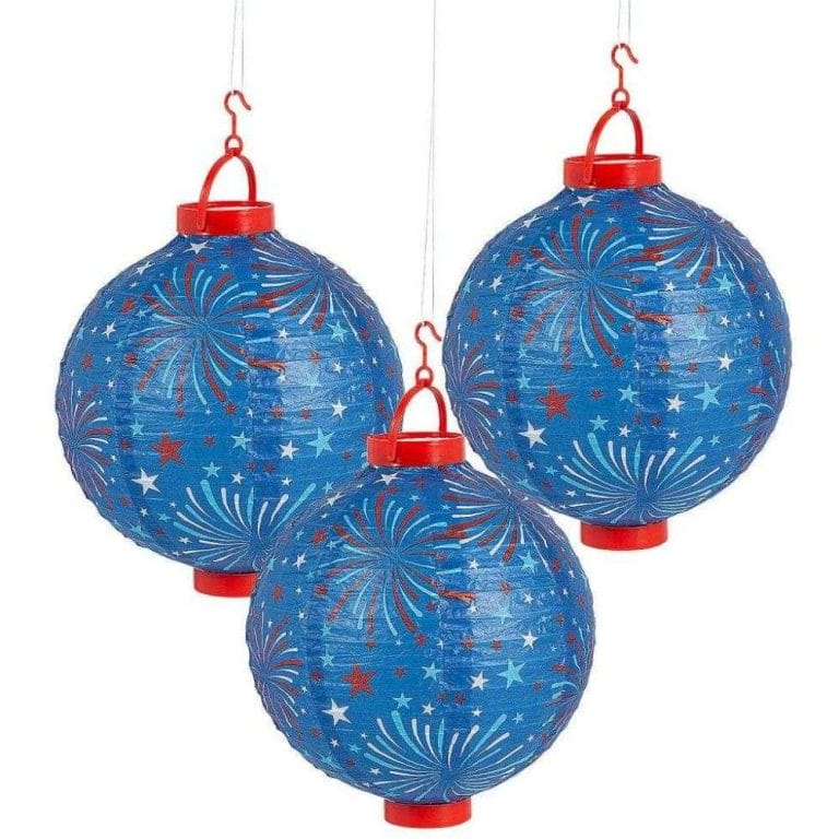 Blue Red Light-Up Patriotic Themed Custom Paper Lanterns 3pcs