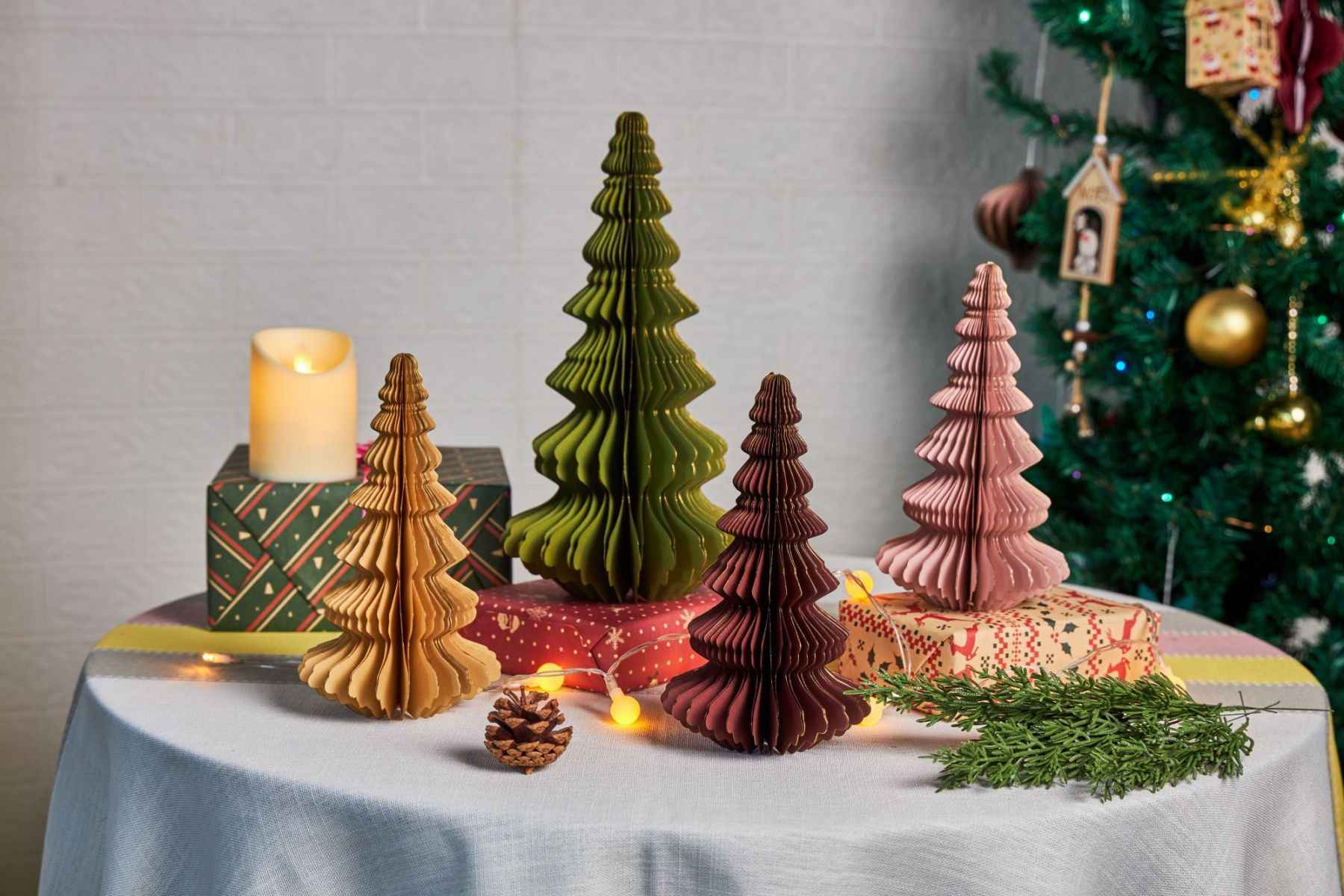 Christmas paper tree honeycomb centerpieces set of 4