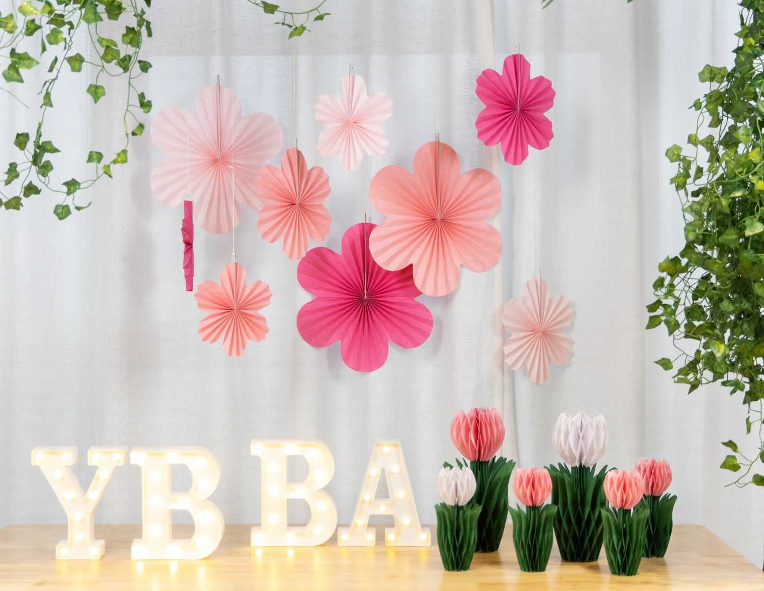 Pink Floral Paper Fan Decorations