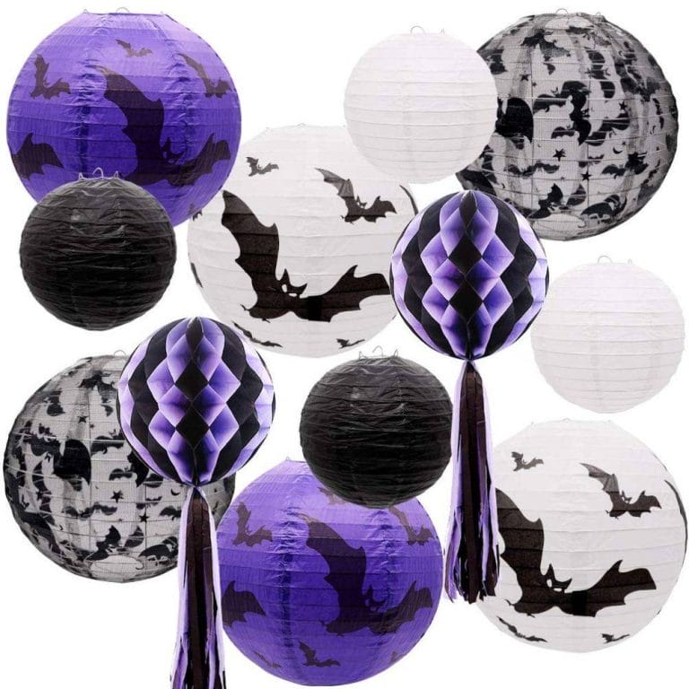 Spooky Halloween Decor Black White Purple Hanging Paper Ornaments Set