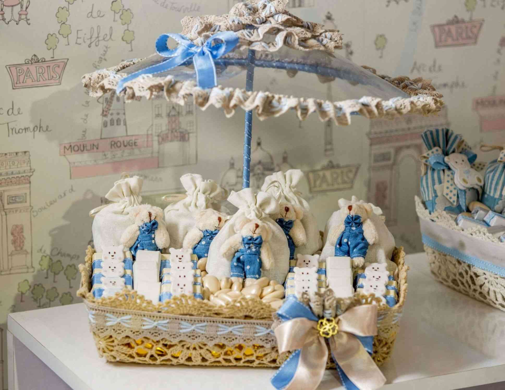 blue white candy set table decorations