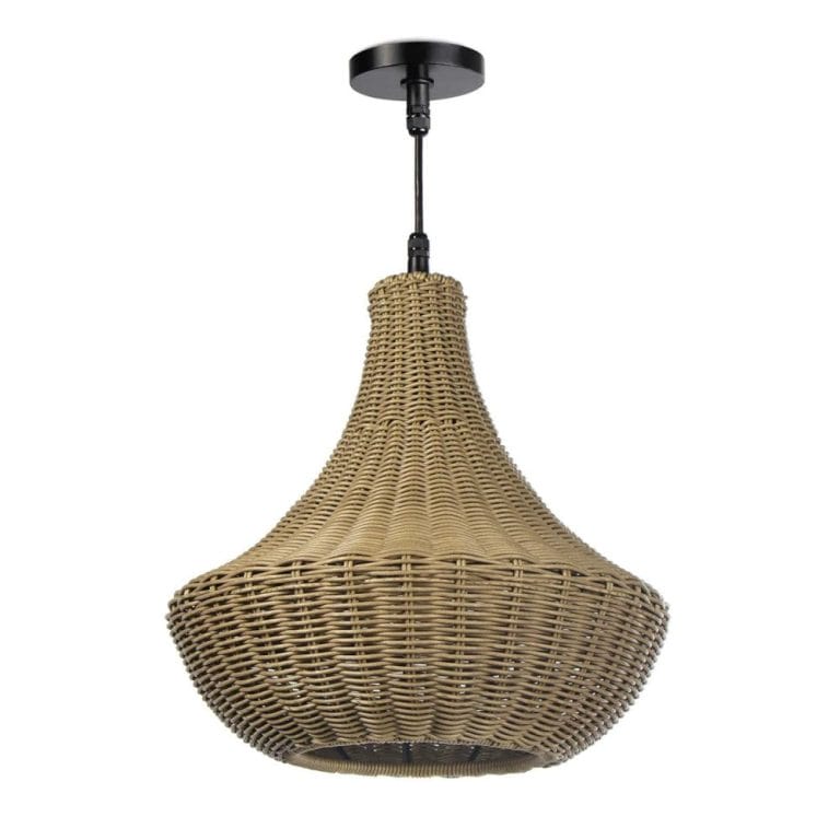 Grey Outdoor Chandelier Woven Rattan-Like Pendant Light