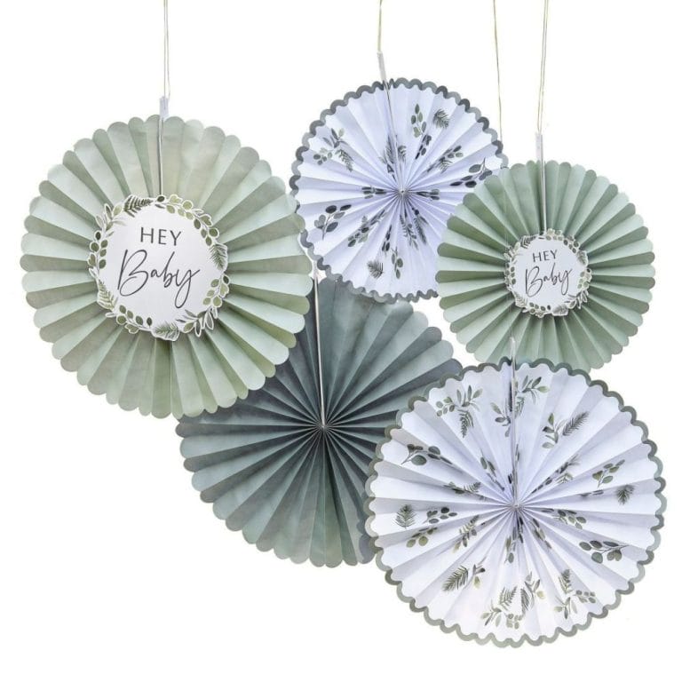 Hey Baby Sage Paper Rosettes Paper Fan Baby Shower Decorations