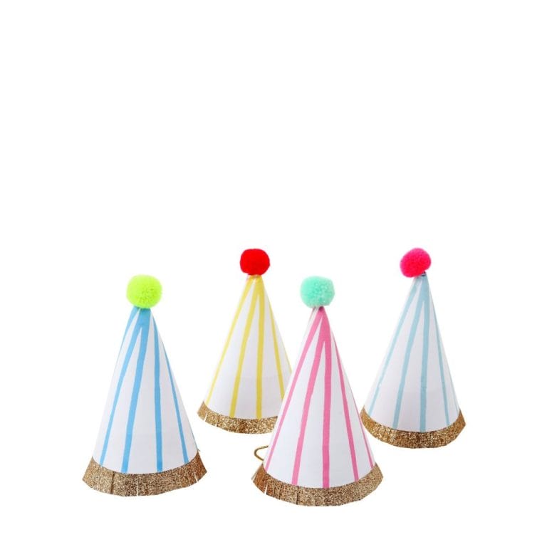 Stripe Pompom Mini Party Hats Birthday Paper Hats Bulk 4PCS