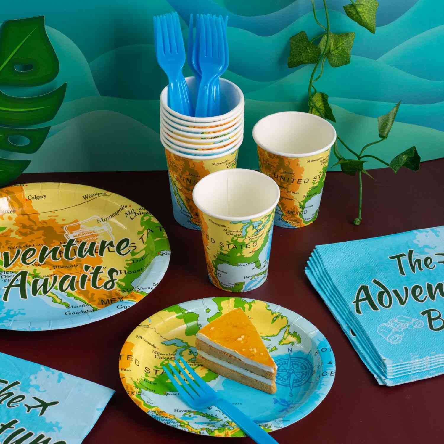 adventure themed personalized paper tableware set