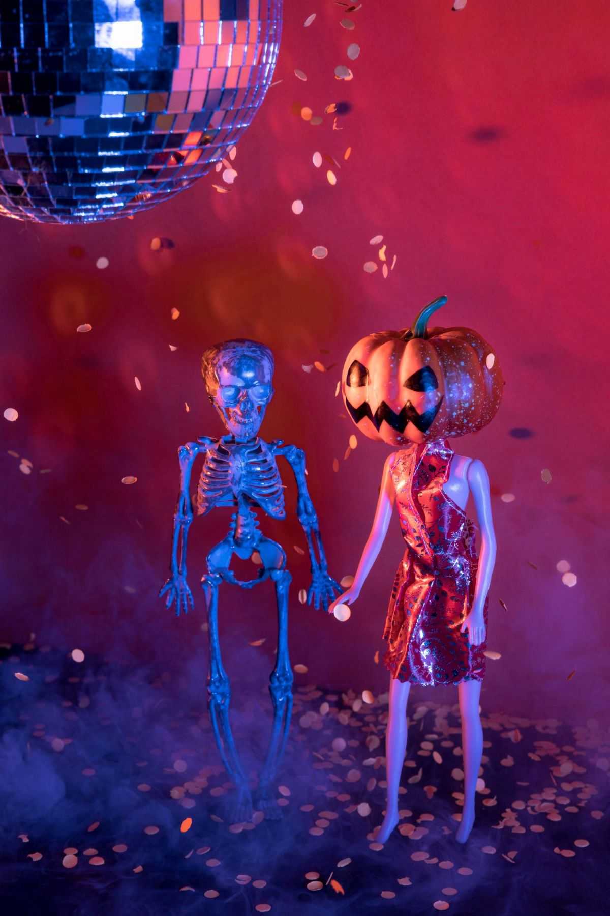 close up spooky halloween toys disco themed ball