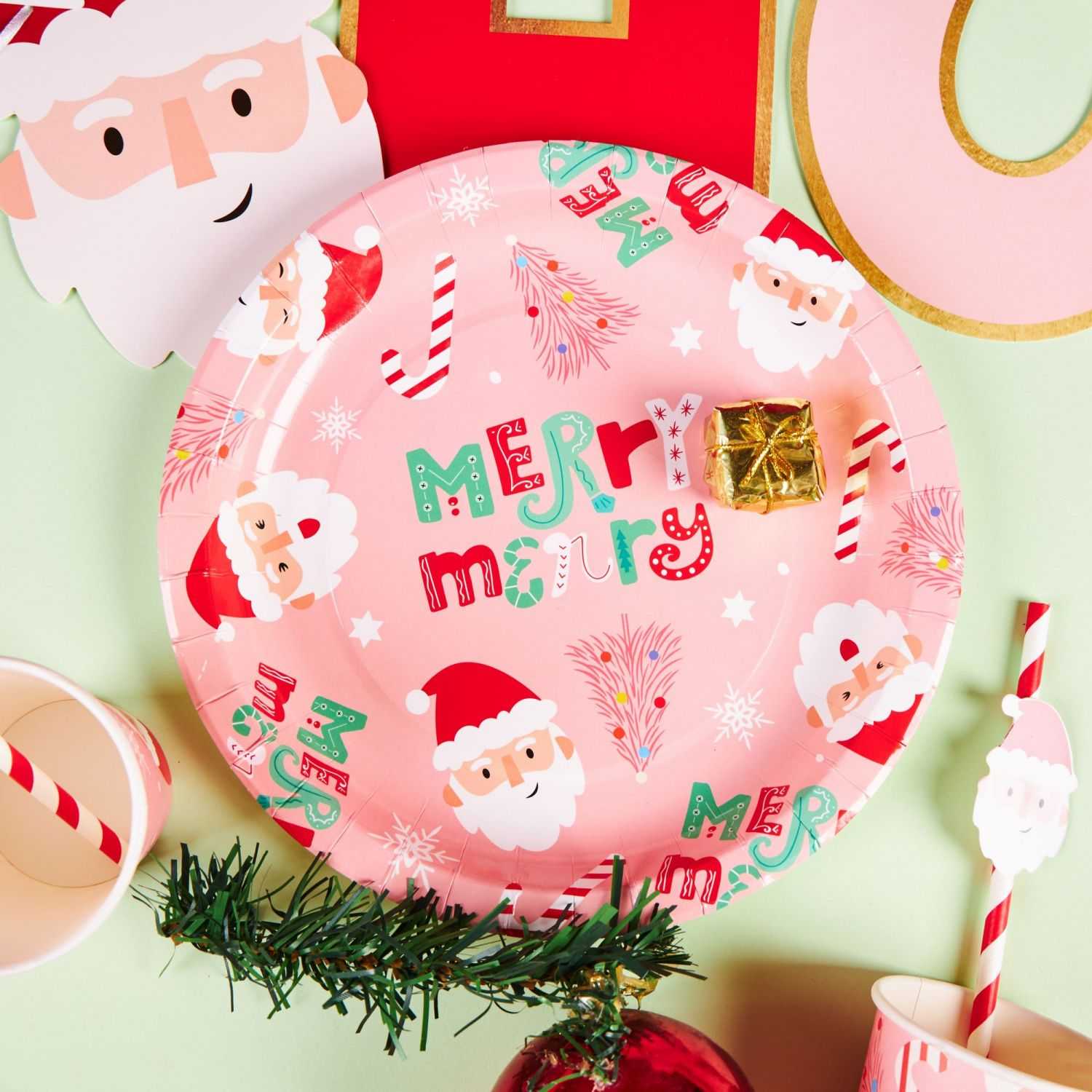 pink Christmas paper plate custom paper tableware