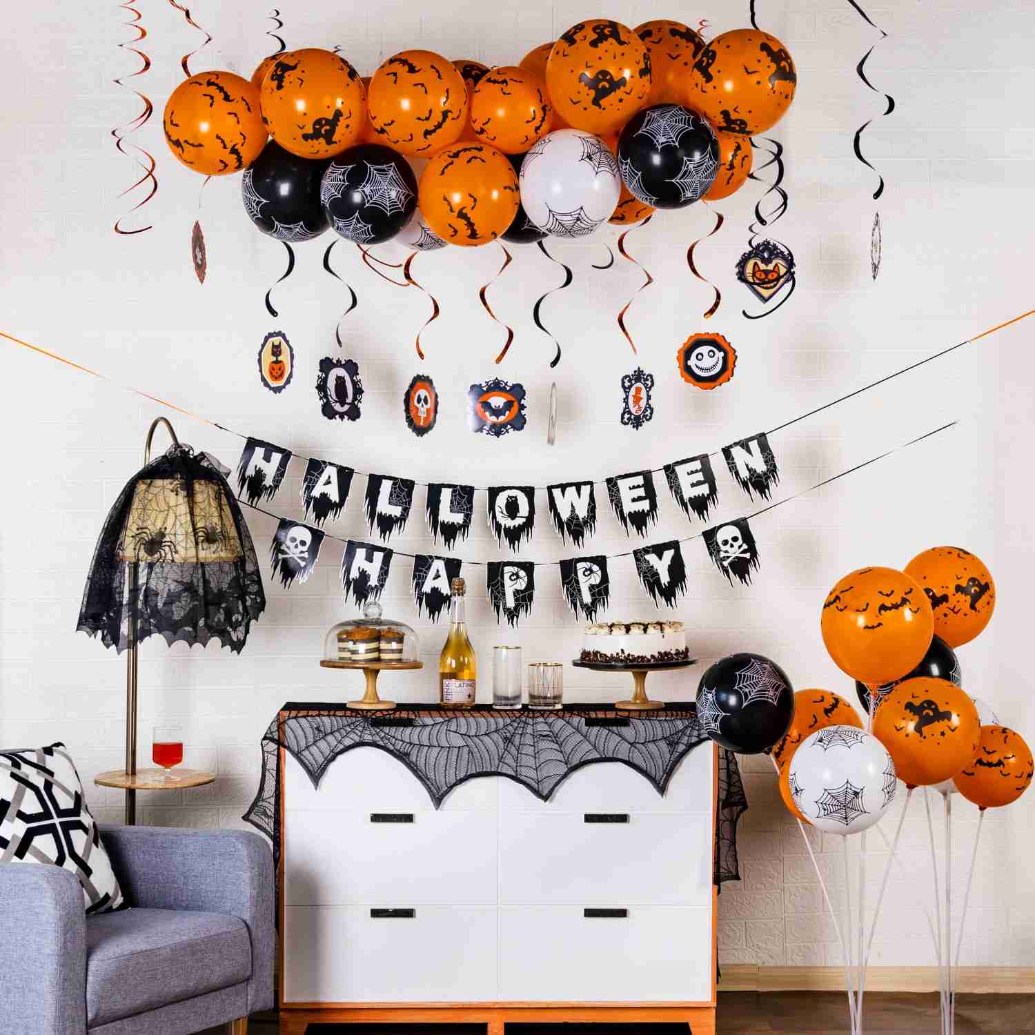 The traditional colors that dominate Halloween decor are black orange and occasionally purple